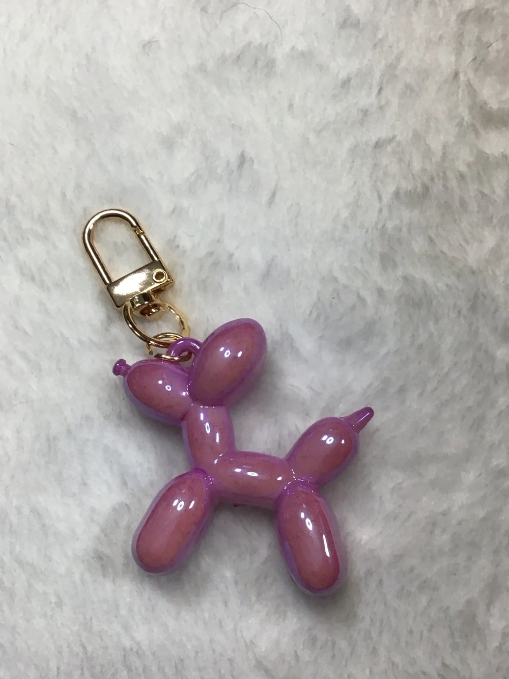 Purple Balloon Dog Keychain Charm with Gold Clip